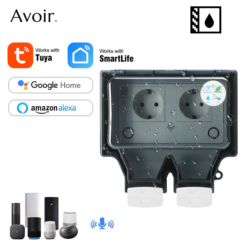 Outdoor Power Point Cover - Avoir Tuya ผนังซ็อกเก็ตไฟฟ้า Ip66ซ็อกเก็ตกันน้ำพร้อมฝาครอบปลั๊กอัจฉริยะไวไฟ Eu มาตรฐานกลางแจ้งกันฝนซ็อกเก็ต