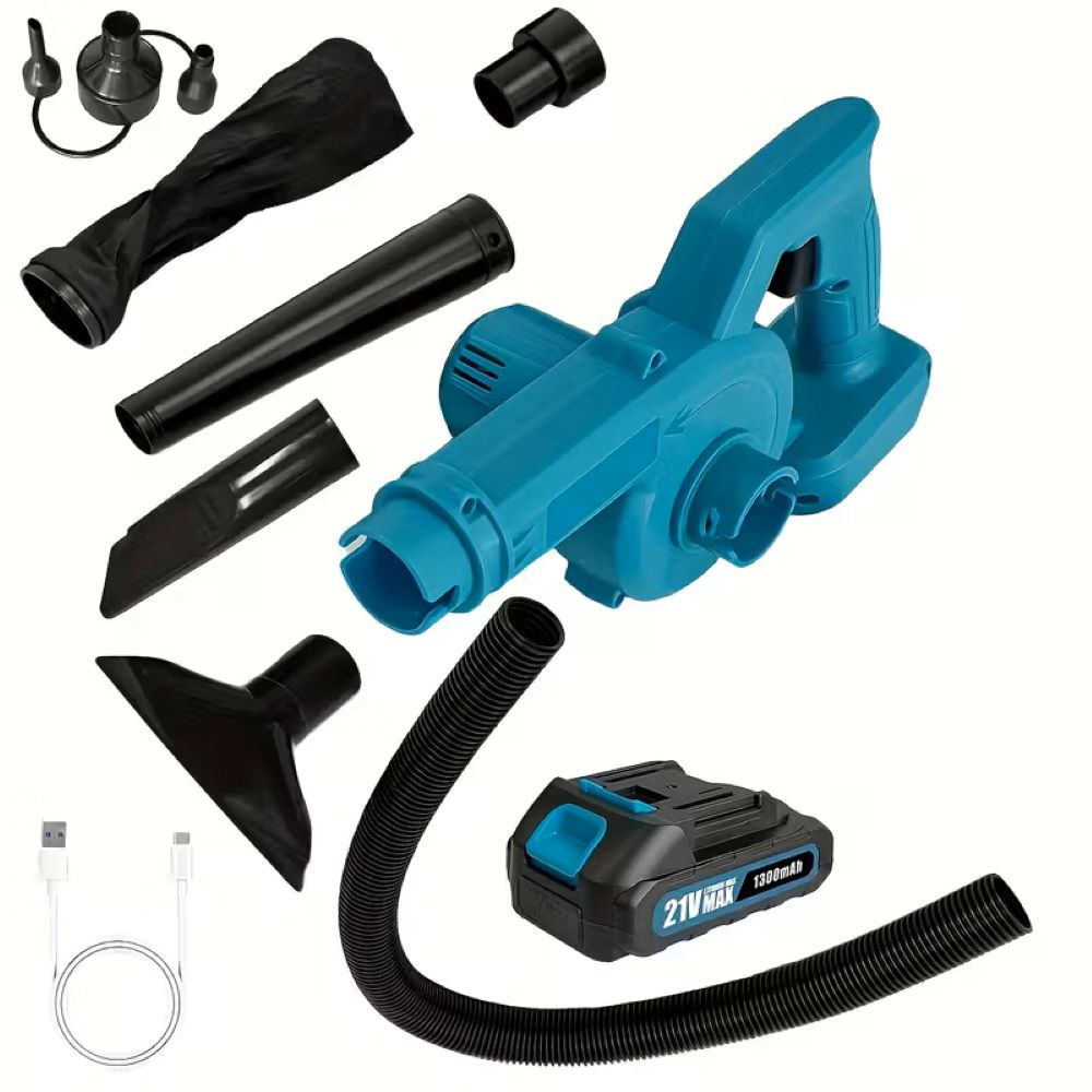 Leaf Blower Cordless - เครื่องเป่าลมและดูดฝุ่นไร้สาย 2-in-1 (แบตเตอรี่ 1300mAh) เครื่องมือชาร์จไฟได้ 21V