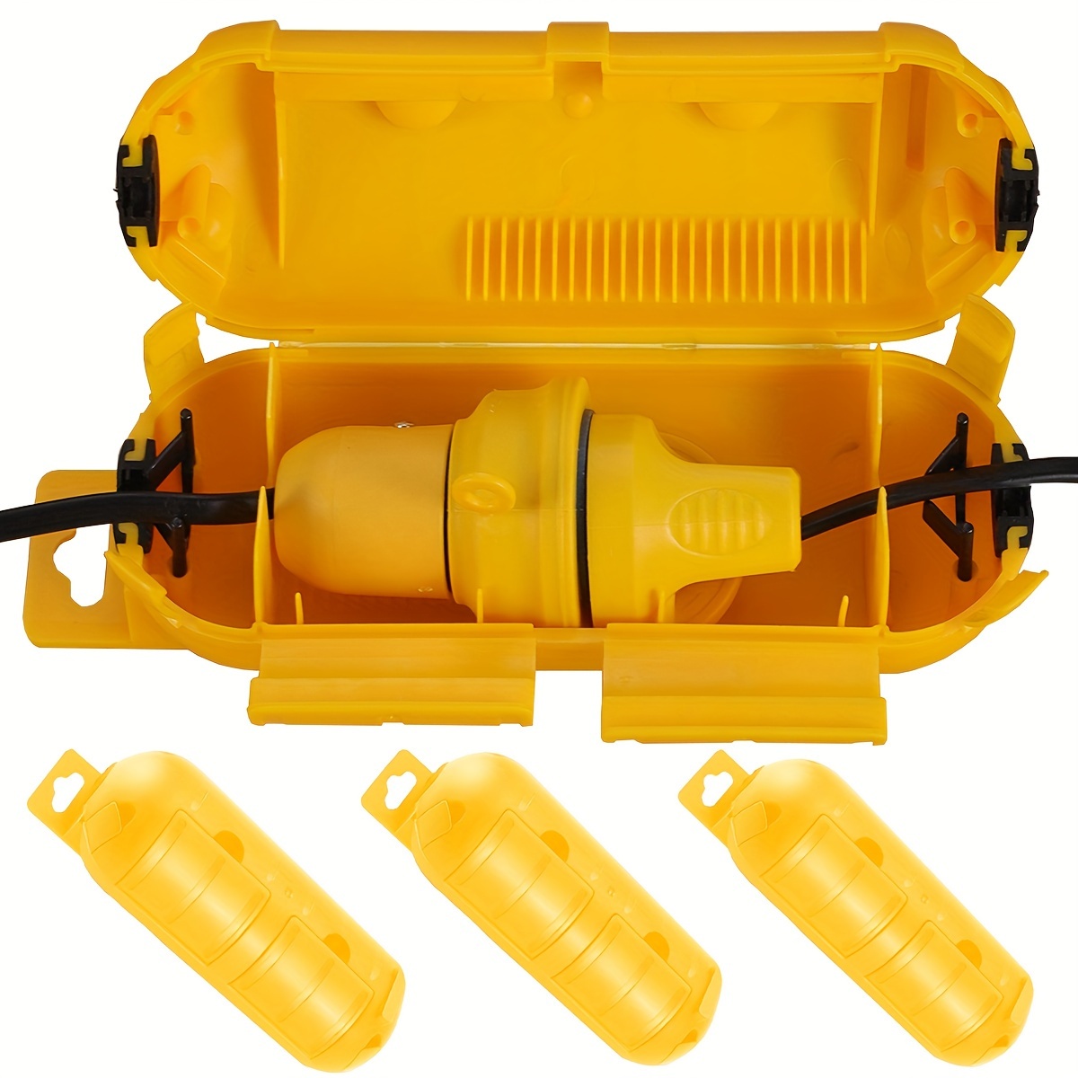 Outdoor Power Point Cover - ฝาครอบสายไฟสีเหลืองแบบขยายได้พร้อมซีลกันน้ำ กล่องเชื่อมต่อไฟฟ้ากันสภาพอากาศ สำหรับปกป้องปลั๊กไฟภายนอกอาคาร