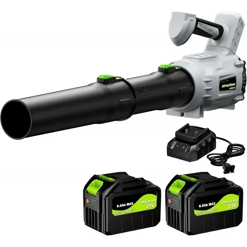 Leaf Blower Cordless - เครื่องเป่าลมไร้สายรุ่นใหม่ล่าสุด, 21V 2x6.0Ah เครื่องเป่าลมไฟฟ้าไร้สายพร้อมแบตเตอรี่และเครื่องชาร์จ, ความเร็ว 680CFM/190MPH