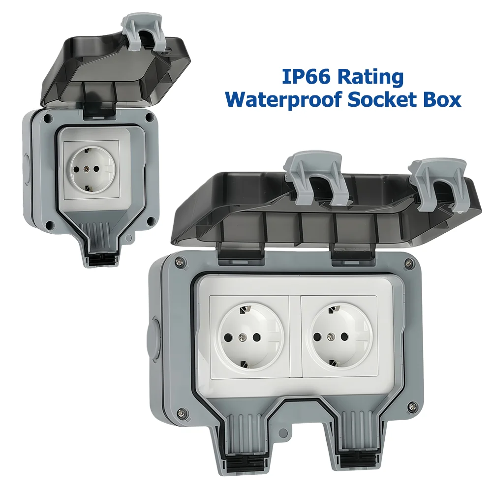 Outdoor Power Point Cover - เต้ารับไฟฟ้ากลางแจ้งกันน้ำ, เต้ารับไฟฟ้าคู่พร้อมฝาครอบป้องกัน, เต้ารับไฟฟ้ากันฝุ่นกันลม, เต้ารับไฟฟ้าติดผนังสำหรับสวน
