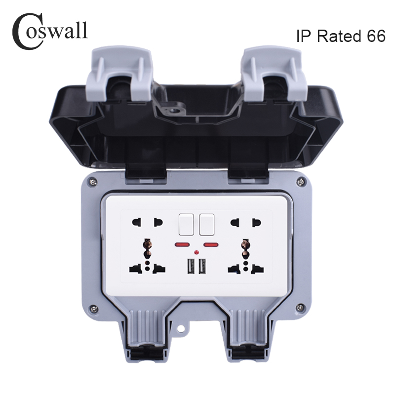 Outdoor Usb Power Adapter - Coswall IP66 Weatherproof กันน้ำกลางแจ้งกล่องผนังซ็อกเก็ต13A คู่ Universal