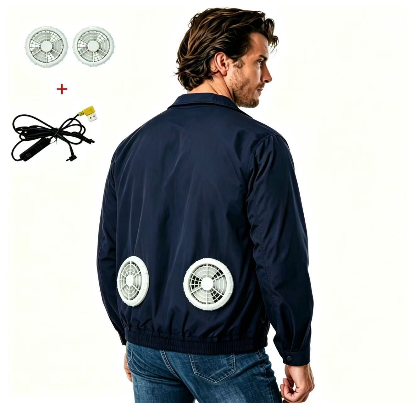 Power Outdoor - เสื้อผ้าสำหรับผู้ชายสำหรับฤดูร้อนกลางแจ้ง ป้องกันอาการฮีทสโตรกจากการเชื่อมโลหะในสถานที่ก่อสร้าง พร้อมพัดลมระบายความร้อน (ไม่รวมพาวเวอร์แบงค์)