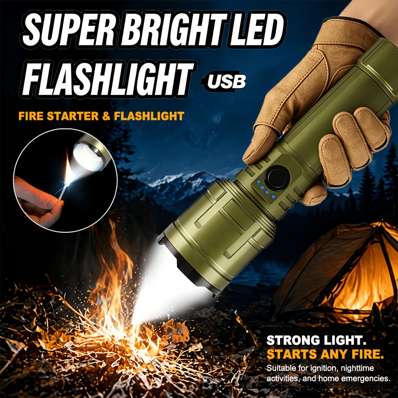 Outdoor Power Supply - ไฟฉาย ไฟแช็ก และพาวเวอร์แบงค์ในตัว ชาร์จซ้ำได้ ปรับซูมได้ แสงสว่างพิเศษ