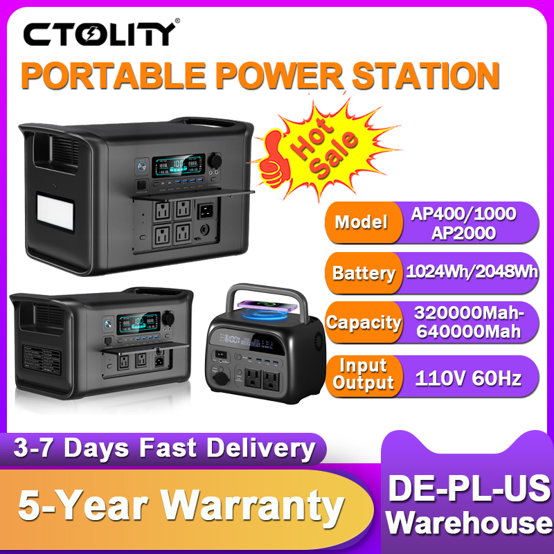 Outdoor Power Source - CTOLITY 2400W สถานีไฟฟ้าแบบพกพา 1800W เครื่องกำเนิดไฟฟ้า ไฟ