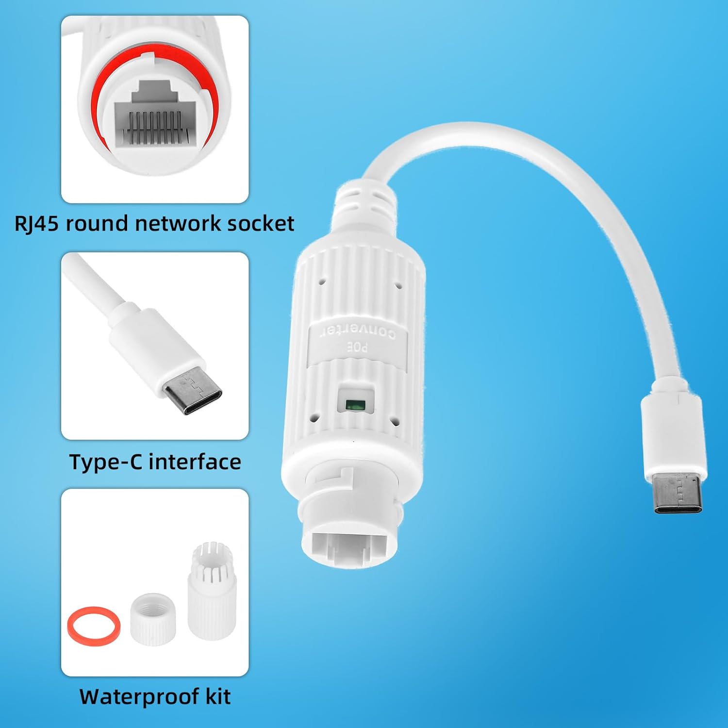 Outdoor Usb Power Adapter - ตัวแปลงไฟ POE เป็น USB-C สำหรับใช้งานกลางแจ้ง กันน้ำ