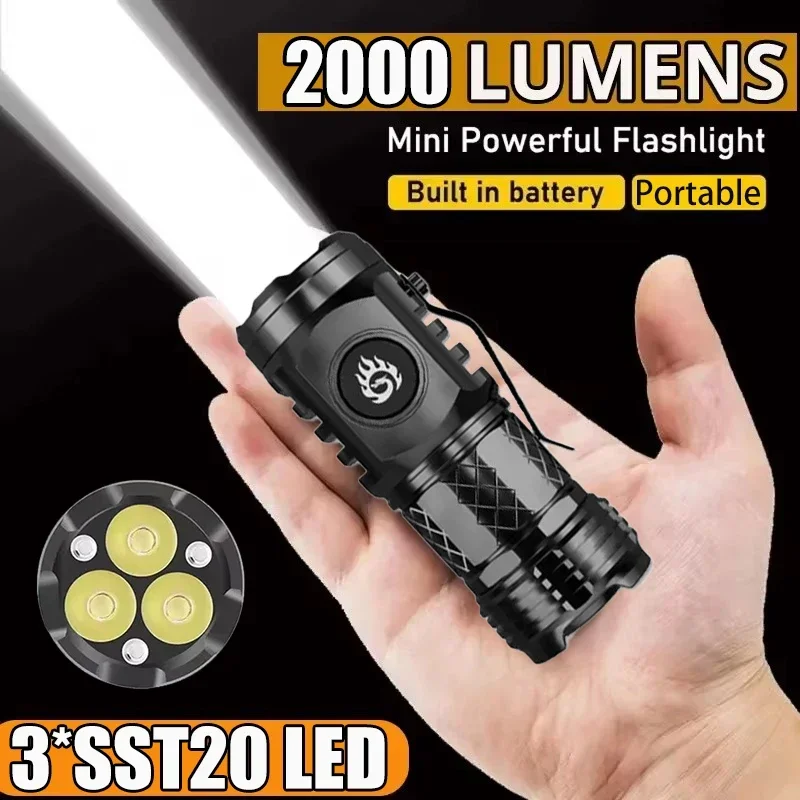 Outdoor Power Supply - ไฟฉายยุทธวิธีพลังสูง 3LED ขนาดเล็ก พวงกุญแจแบบพกพา ชาร์จ USB
