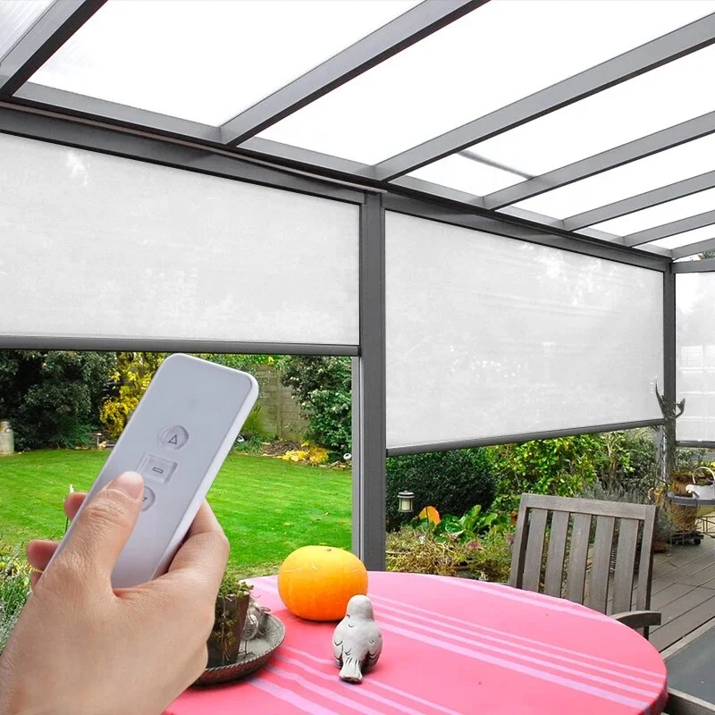 Outdoor Power Roller Shades - # Hot Sun Shade กลางแจ้งพลังงานแสงอาทิตย์ผ้าม่านภายนอกหน้าจอ Zip